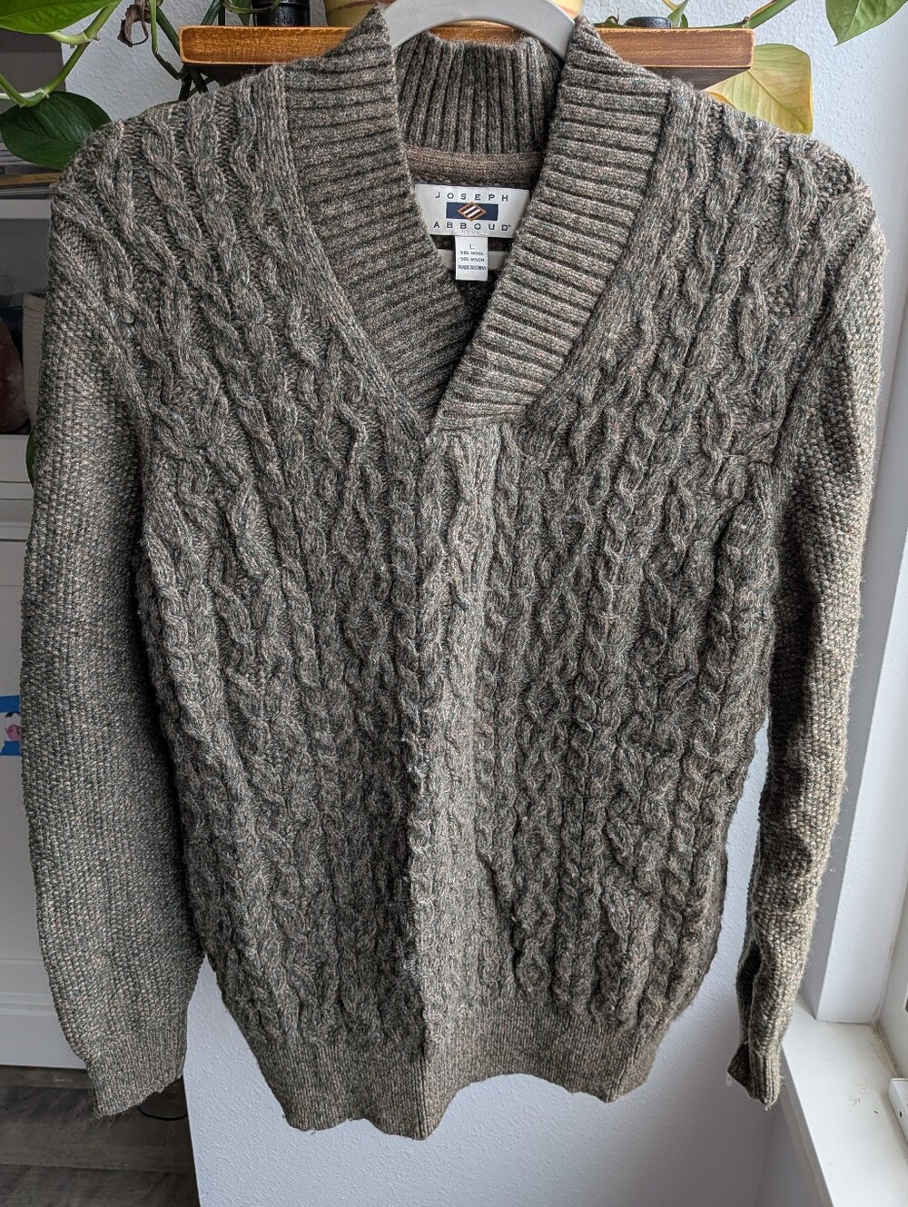 Vintage Joseph Abboud Chunky Cable Knit Wool Sweater L Flaw